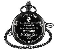 Orologio da tasca vintage con scritta "Dad", al quarzo, con catena e orologio da taschino, regalo senza tempo per festa del papà, compleanno, pensionamento, Papà-jgg