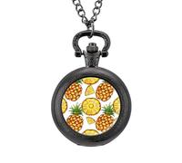 Orologio da tasca vintage con stampa ananas, in lega, con ciondolo, collana regalo per uomo e donna, Stile nero, misura unica
