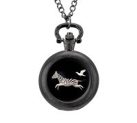 Orologio da tasca vintage con stampa di uccellini zebrati, in lega, idea regalo per uomo e donna, Stile nero, misura unica