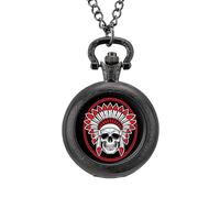 Orologio da tasca vintage con teschio nativo americano in lega e ciondolo, idea regalo per uomini e donne, Stile nero, misura unica
