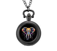 Orologio da tasca vintage con testa di elefante, in lega, con ciondolo, collana regalo per uomo e donna, Stile nero, misura unica