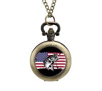Orologio da tasca vintage in lega con bandiera americana, carino, orologio da appendere, collana con ciondolo, stile rame, misura unica