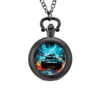 Orologio da tasca vintage in lega con ciondolo a forma di carro armato, stile retrò, idea regalo per uomo e, Stile nero, misura unica