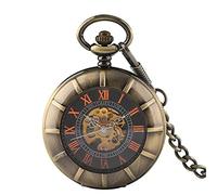 Orologio da tasca ZIYUYANG, orologio da tasca robotico a carica manuale in bronzo trasparente in oro rosa quadrante con numeri romani con 30 cm di catena