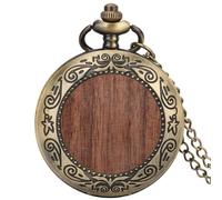 Orologio da taschino al quarzo decorativo in legno rotondo vintage in bronzo da uomo, da donna, con numeri arabi, collana antica, orologio da taschino con catena Fob ( Color : With necklace chain )