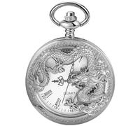 Orologio da taschino cinese in argento caratteristico a forma di drago, collana da uomo, ciondolo a tempo, orologio da regalo for donna (Color : SILVER)