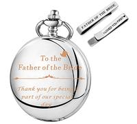 Orologio da taschino con incisione, fermacravatta argentato, regalo per testimone dello sposo, con confezione regalo, Padre della Sposa, Classico