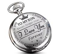 Orologio da taschino con incisione "to son I Love You", regalo da parte di mamma e papà, regalo di compleanno o di Natale, Argento, classico