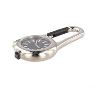 Orologio da taschino con moschettone, lancette luminose, torcia a LED, in metallo, per escursionismo, campeggio, arrampicata, colore argento