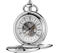 Orologio da taschino decorativo, doppio cacciatore meccanico a carica manuale orologio da taschino retrò acciaio liscio argento steampunk numeri romani orologi da taschino for uomo donna e confezione