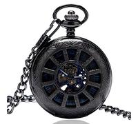 Orologio da taschino Hollow Black Carriage Wheels Cover Orologio da taschino meccanico Fob a carica manuale I migliori regali per uomo donna (Black)