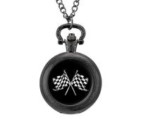 Orologio da taschino in lega, stile vintage, con bandiera a scacchi, regalo per uomo e donna, Stile nero, misura unica