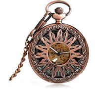 Orologio da taschino meccanico automatico con ciondolo a carica automatica con catena in rame rosa vintage soprannaturale, collana a forma di sole cavo, regali per la famiglia