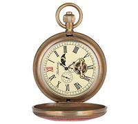 Orologio da taschino meccanico con tourbillon grande retrò con coperchio rosso e blu in rame puro Orologio da taschino con doppio orologio da cacciatore a carica manuale retrò alla moda per decorare l