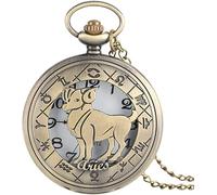 Orologio da taschino meccanico vintage 12 Costellazioni Astrologia Zodiaco Orologio da taschino retrò Collana in bronzo Ciondolo Uomo Donna Hollow Flip Cover Quarzo (Ariete)