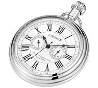 Orologio da taschino meccanico vintage con treno in rame, design Londra, carica manuale, da uomo, Argento, vintage