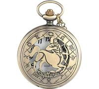 Orologio da taschino meccanico vintage Half Hunter Dodici costellazioni Orologio da taschino a tema Orologio da taschino Cool Hollow con catena Uomo Donna Bronzo vintage Migliore r