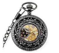 Orologio da taschino, orologio da taschino meccanico con scheletro antico, numeri romani, orologio con pendente con catena