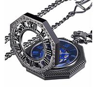 Orologio da taschino, orologio da taschino meccanico scheletro da donna da uomo Orologio da taschino con numeri romani blu vintage con catena