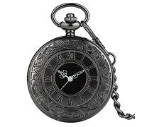 Orologio da taschino, Orologio da taschino Numeri neri Orologio da taschino al quarzo Uomo Donna Cassa cava nera Collana con pendente vintage Migliori regali for uomo Donna (Color : Gold 80cm Chain) (