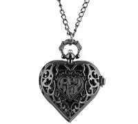 Orologio da taschino, Orologio da taschino Orologio da taschino al quarzo a forma di cuore romantico Collana con pendente a catena Orologio da donna Regali souvenir for ragazze Donne (Colore : Nero) (