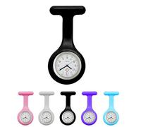 Orologio da taschino per infermieri, con spilla, in silicone, da donna, per il settore sanitario e infermieristico, Nero tinta unita., Moderno