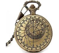 Orologio da taschino scolpito vintage, orologi da polso, bussola in bronzo antico retrò Praga Design astronomico Collana al quarzo analogico Orologio da uomo Orologi da donna Ciondolo (Colore: A) (D)