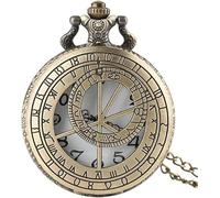 Orologio da taschino scolpito vintage, orologi da polso, bussola in bronzo antico retrò Praga Design astronomico Collana al quarzo analogico Orologio da uomo Orologi da donna Ciondolo (Colore: A) (D)