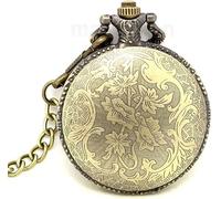 Orologio da taschino scolpito vintage, orologi da polso, bussola in bronzo antico retrò Praga Design astronomico Collana al quarzo analogico Orologio da uomo Orologi da donna Ciondolo (Colore: A) (D)