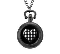 Orologio da taschino vintage a scacchi con cuore e bandiera da corsa, in lega, regalo per uomo e donna, Stile nero, misura unica