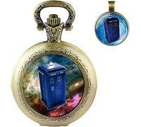 Orologio da Taschino Vintage al Quarzo Doctor Who Orologio da Taschino con Cassa in Bronzo Quarzo Full Hunter Quadrante Bianco e Ciondolo Collana da Uomo retrò Dr Who (Color : B)