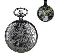 Orologio da Taschino Vintage al Quarzo Doctor Who Orologio da Taschino con Cassa in Bronzo Quarzo Full Hunter Quadrante Bianco e Ciondolo Collana da Uomo retrò Dr Who (Color : Black 1)