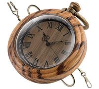 Orologio da taschino vintage al quarzo Orologio da taschino antico in legno di bambù fatto a mano vintage con ciondolo da uomo a catena e confezione regalo (Color : Light Brown)