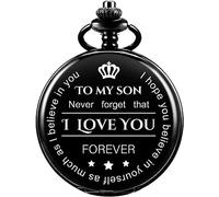 Orologio da taschino vintage al quarzo Orologio da taschino - Non dimenticarlo mai, ti amo, for sempre - da papà/mamma a figlio/regalo Catene con clip nere Anniversario di compleanno (Color : 0.black