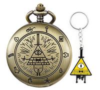 Orologio da taschino vintage al quarzo Orologio da taschino Occhio della Provvidenza Strano triangolo della città Diavolo Gravity Bill Cipher Fall Time Gem Collana Pendente Orologio Natale Regali di H