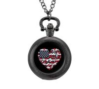 Orologio da taschino vintage con bandiera americana e cuore, in lega, idea regalo per uomo e donna, Stile nero, misura unica