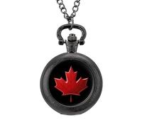 Orologio da taschino vintage con bandiera canadese rossa e foglia d'acero, in lega, idea regalo per uomo e donna, Stile nero, misura unica
