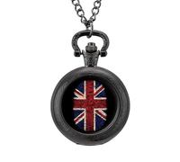 Orologio da taschino vintage con bandiera del Regno Unito, in lega, con ciondolo e collana, regalo per uomo e donna, Stile nero, misura unica