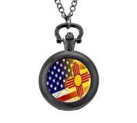 Orologio da taschino vintage con bandiera USA e New Mexico, in lega, con ciondolo, idea regalo per uomo e donna, Stile nero, misura unica