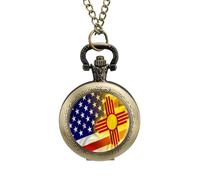 Orologio da taschino vintage con bandiera USA e New Mexico, in lega, con ciondolo, idea regalo per uomo e donna, stile rame, misura unica