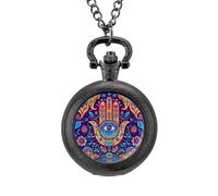 Orologio da taschino vintage con ciondolo a forma di mano di Fatima, con mandala, in lega, regalo per uomo e donna, Stile nero, misura unica
