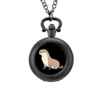 Orologio da taschino vintage, con ciondolo in lega, con ciondolo a forma di lontra, regalo per uomo e, Stile nero, misura unica
