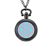 Orologio da taschino vintage con ciondolo in lega, con ciondolo a forma di pesce rosa, idea regalo per uomo e donna, Stile nero, misura unica