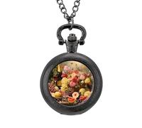 Orologio da taschino vintage con ciondolo in lega, con scritta "Red Wine & Fruit", idea regalo per uomo e, Stile nero, misura unica