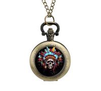 Orologio da taschino vintage con ciondolo in lega con teschio indiano americano, collana regalo per uomo e donna, stile rame, misura unica