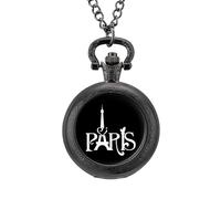 Orologio da taschino vintage con ciondolo in lega di Parigi, Torre Eiffel, idea regalo per uomo e donna, Stile nero, misura unica