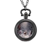 Orologio da taschino vintage con ciondolo in lega e cervo, idea regalo per uomo e donna, Stile nero, misura unica