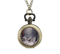 Orologio da taschino vintage con ciondolo in lega e cervo, idea regalo per uomo e donna, stile rame, misura unica