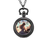 Orologio da taschino vintage con colomba e uccellino che suona il pianoforte, in lega, idea regalo, Stile nero, misura unica