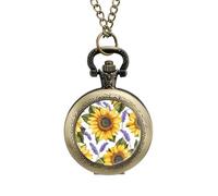 Orologio da taschino vintage con girasoli gialli e fiori di lavanda, in lega, idea regalo per uomo e donna, stile rame, misura unica